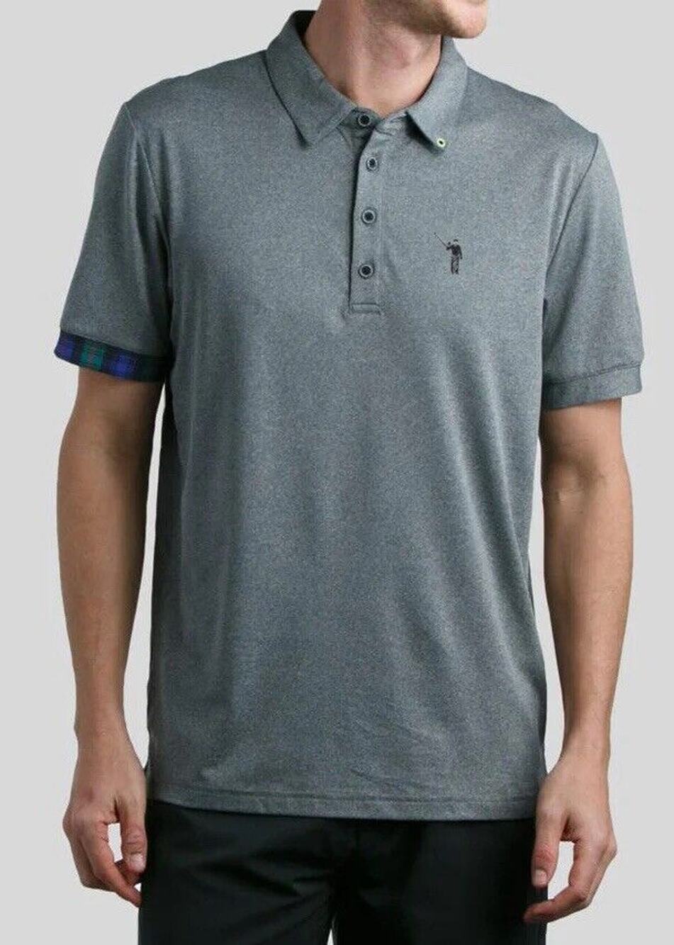 William Murray Polo Shirt Golf Performance Golf Short Sleeve Grey Plaid XXL